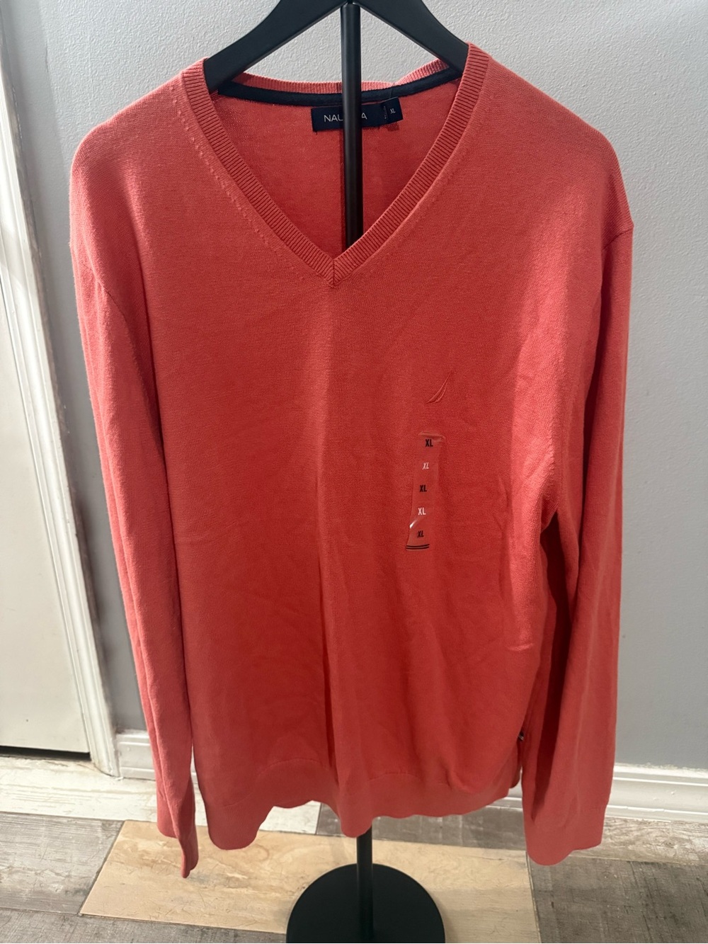 Nautica Men's V-Neck Sweater in Coral-Red
